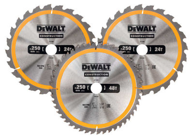 Dewalt DT 1963 Cirkelsågblad 3-pack 250 mm 2 x 24T 1 x 48T